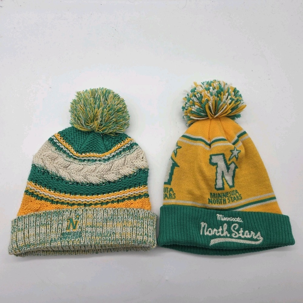Vintage Minnesota North Stars Knit Beanie Hat NHL Hockey Lot Of 2 CCM Pro OK'd